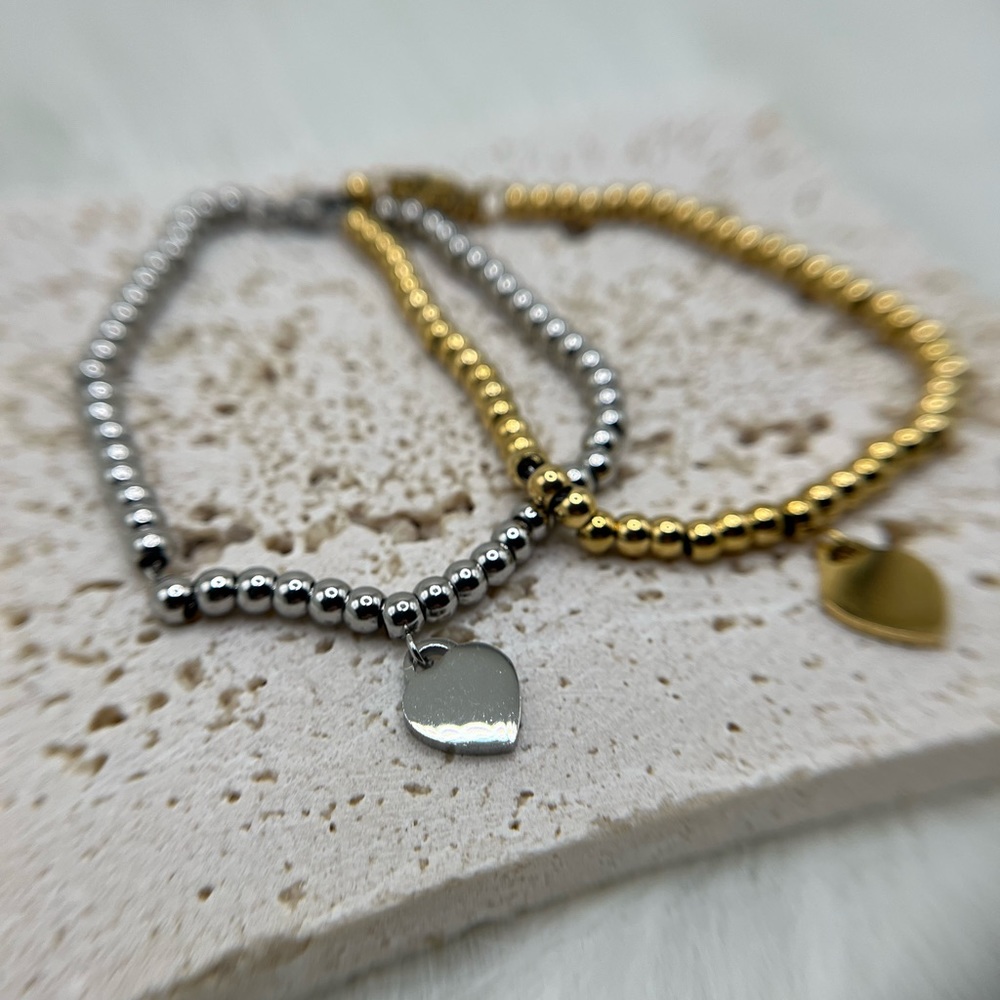 Stainless Steel Silver and Gold Beaded Bracelet Set